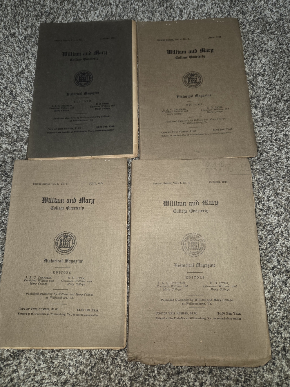 William and Mary College Quarterly Historical Magazines 1924 Issues 1-4